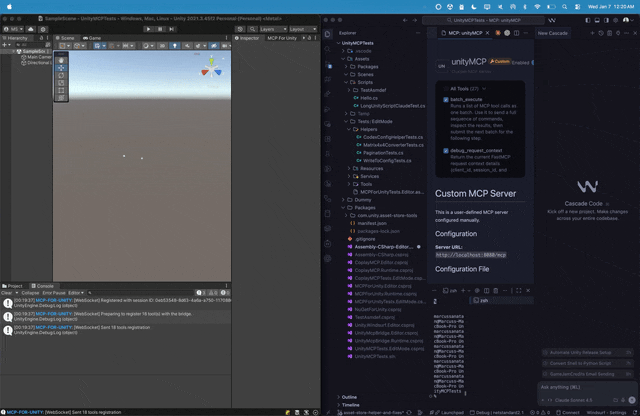 MCP for Unityを介してLLMがUnityシーンを構築するデモ